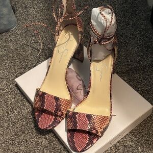 Mauve Jessica Simpson Snakeskin Heeled Sandals
